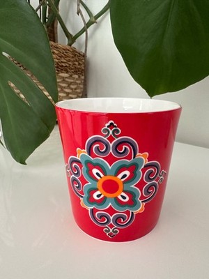 Shanghai Tang The Mongolian Collection roter Porzellan Topf / Tasse 9 cm hoch