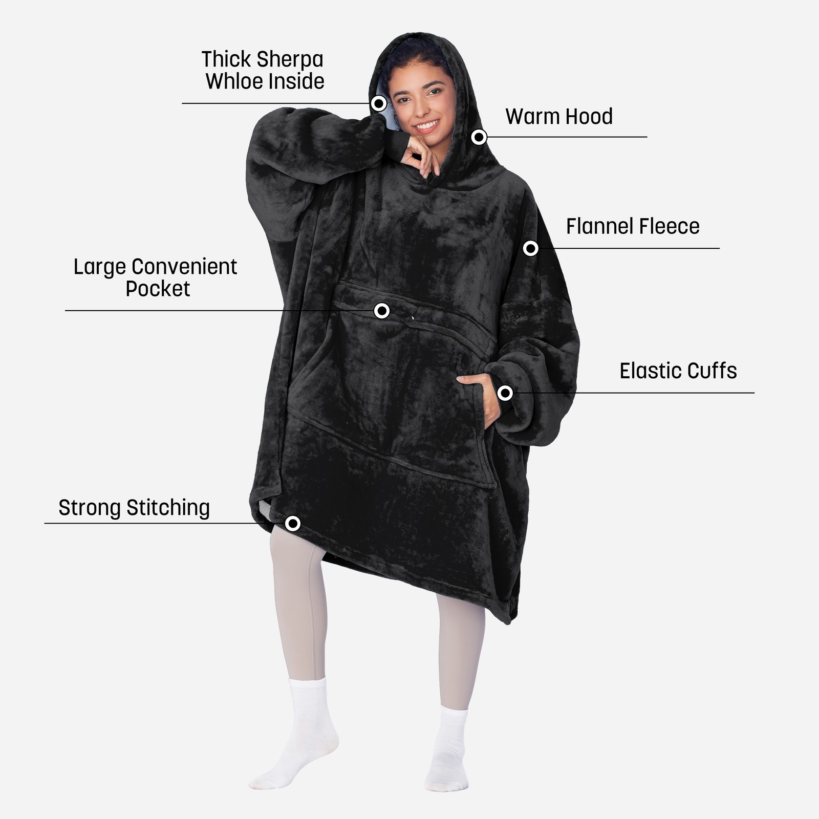 Oversized Blanket Hoodie Sweatshirt Warm Soft Sherpa Flannel Cozy Gift For Women