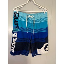 Quiksilver Board Shorts Mens 34 Blue Striped Gradient Logo Swim Trunks