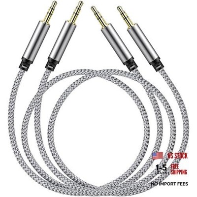 3.5mm Audio Aux Cable - 2 Pack 1.5ft Nylon Braided Hi-Fi Stereo 1.5 Feet Grey