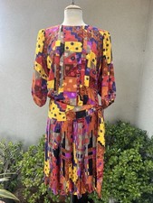 Vintage 80s Skirt Top Set Abstract Print Outfit XS By Susan Freis