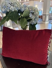 Burgundy Red Velvet Pillow With Bead Fringe Ralph Lauren Style Decor