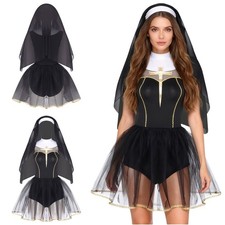 Women's Dress-up Sister Clergy Dress Black Nun Costume Fancy Uniform Carnival