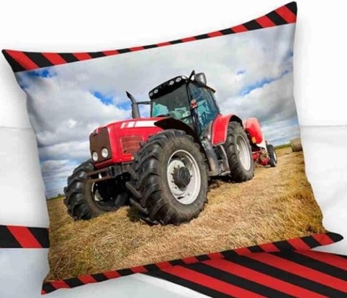 Roter Traktor Wende-Bettwäsche-Set 135x200 80x80 Baumwolle Trecker Bettzeug - Bild 2 von 4