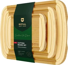 ROYAL CRAFT WOOD Bamboo Cutting Board Set of 3 Reversible Thick Chopping Boards