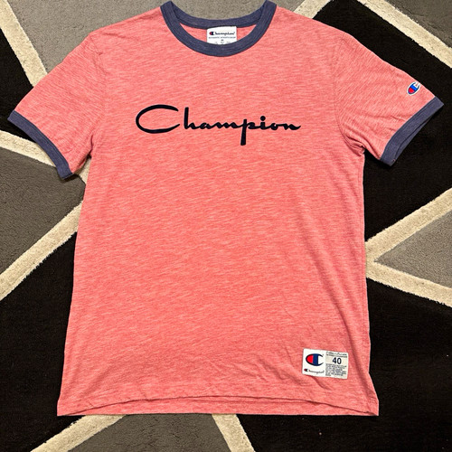 Champion heritage salmon pink felt script ringer tee