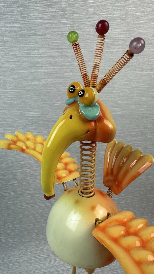 Exhart Geeky Beeks 鸟橙色金属 15 英寸花园庭院弹簧运动摇头装饰 — 第 3/4 张图片