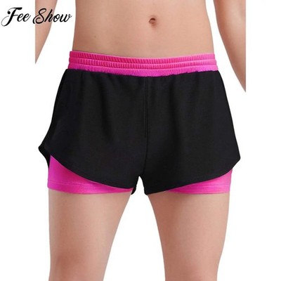 Kids Yoga Sports Shorts for Children Girls Workout Clothing Double-Layer Contras