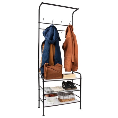 MIND READER COAT AND SHOE RACK HALL TREE FREESTANDING - BLACK