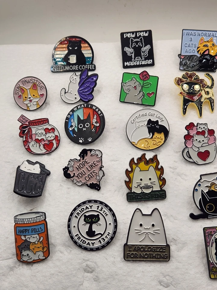 Lote de 25 pinos de esmalte fofos e atrevidos para gatos meme engraçado coleção broche gatinho presente - Imagem 4 de 4