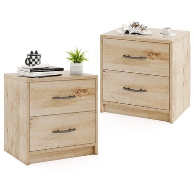 2-Drawer Nightstand 2 PCS Modern Bedside Table w/ Storage for Living Room