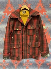 Vintage 1940s Woolrich Mackinaw Jacket Plaid Leather Cuffs 38 Wool Hunting