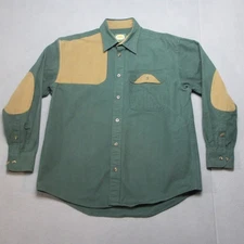 Vintage Cabela's Shirt Mens Large Green Shooting Elbow Patch Hunting Button Up