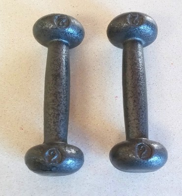 Pair Vintage 2lb pound  Bun Head Cast Iron Dumbbells