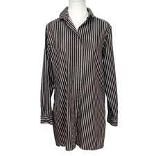 HUBERT GASSER MADE IN ITALY WOMEN'S BROWN WHITE STRIPED BUTTON DOWN SHIRT - M