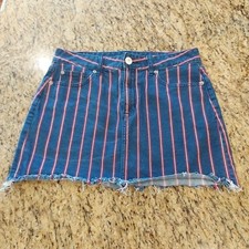 American Eagle AE High Rise Striped Denim Mini Skirt Super Stretch Size 10 Y2K