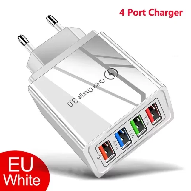 USB Schnell Ladegerät Mehrfach Netzteil 4 Fach Adapter Handy Tablet  4 Port Weiß - Bild 1 von 4