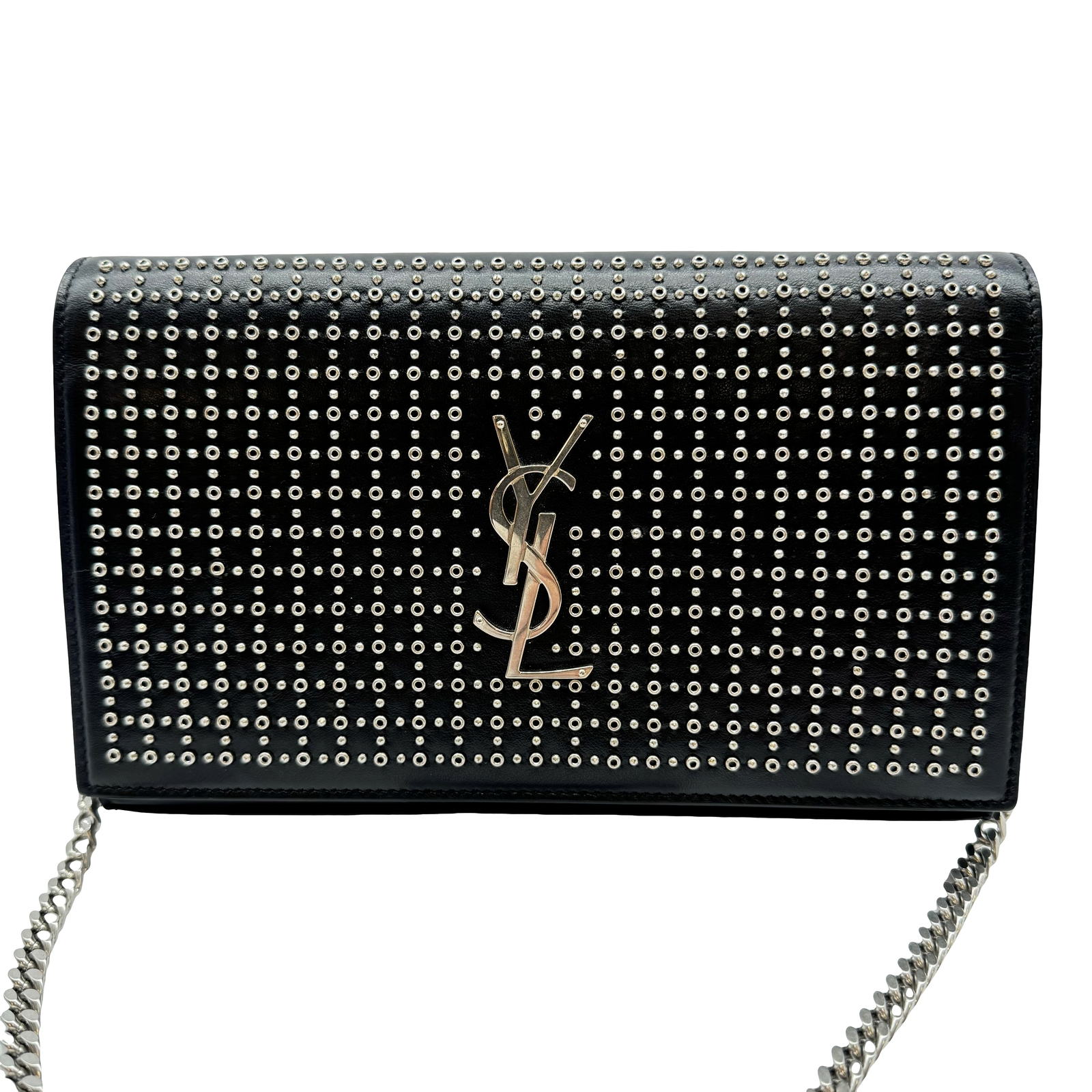 Borsa a tracolla originale SAINT LAURENT Kate occhiello borchia catena pelle nera #36634550
