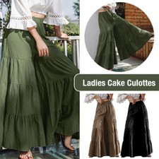 Wide Leg Elegant Casual Long Pants Elastic Waist Trouser Vintage Solid Womens