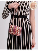 $475 New Rodo Leather Clutch Bag Chain Strap Clasp Closure Made In Italy