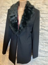 Black Tailored Jacket With Faux Fur Collar Size 16