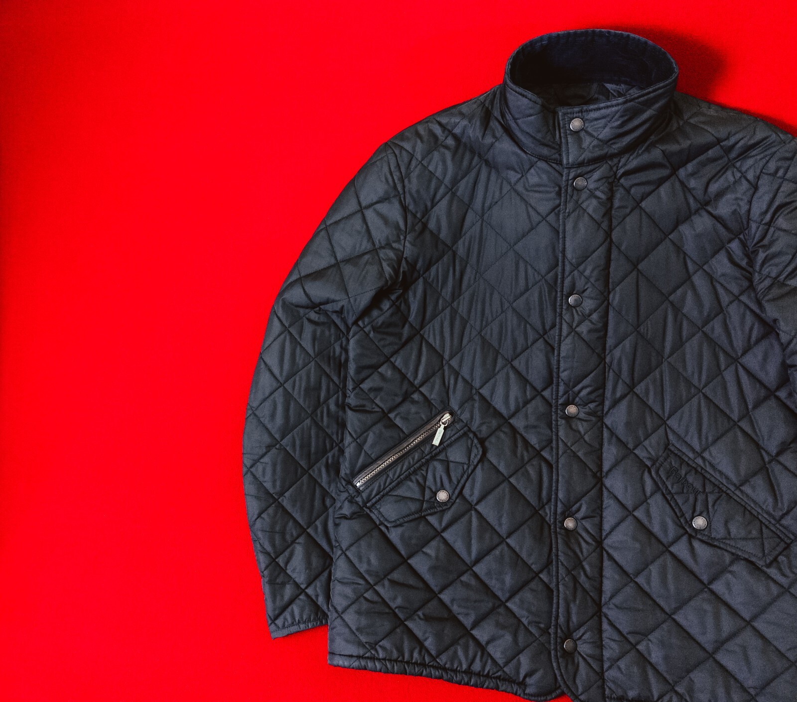 BARBOUR Men Charcoal Gray Quilted Zip Jacket Size S / 46 Black Chelsea Sports