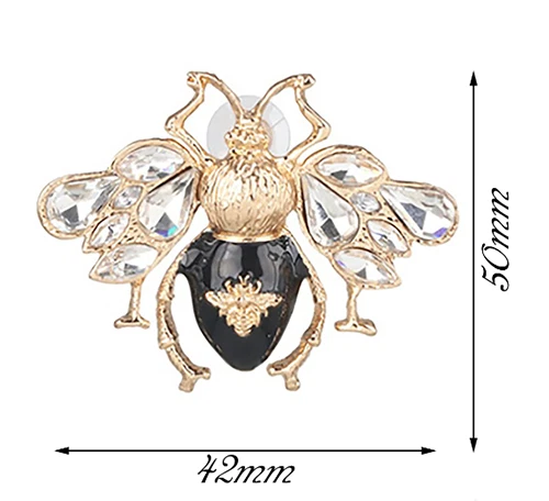Шикарные серьги с золотой пчелой с черной эмалью и кристаллами - Изображение 2 из 4