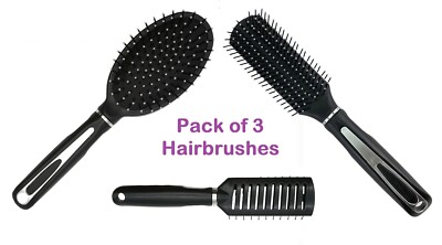 3er Pack Schwarz Profi, Belüftet & Oval Alle Haartypen Bürsten Set Mädchen Geschenk