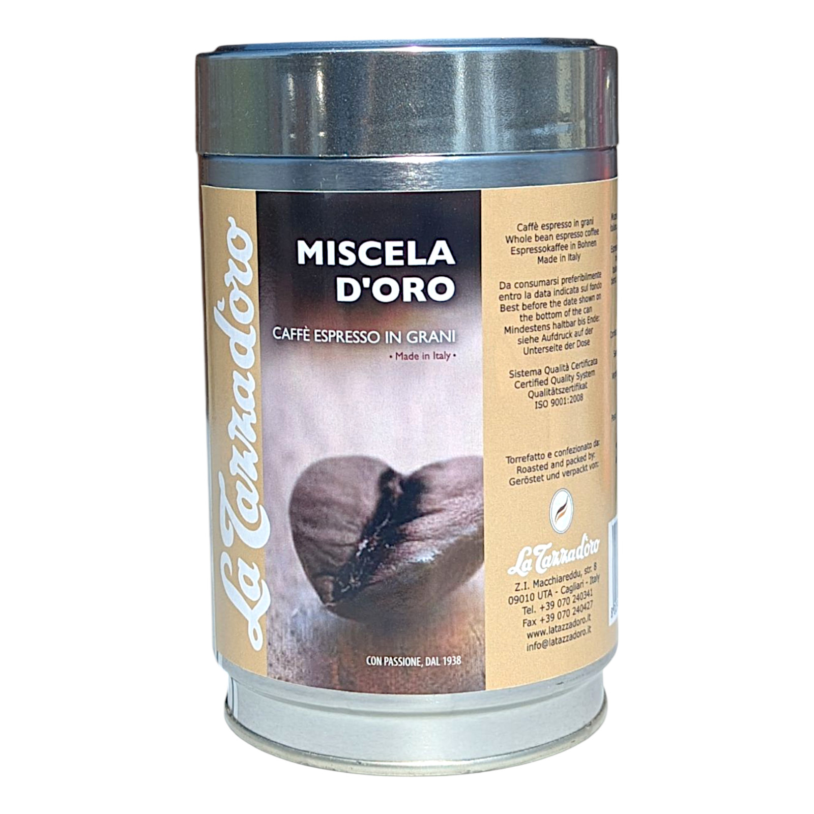 La Tazza d'Oro Miscela d'Oro Whole Bean Espresso Coffee - Caffe Grani 250g Tin
