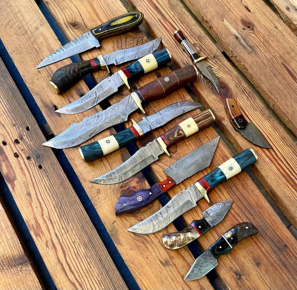 Beautiful Custom Handmade Damascus steel Knife Mics skinner knives lot of 12 - Image 3 of 4