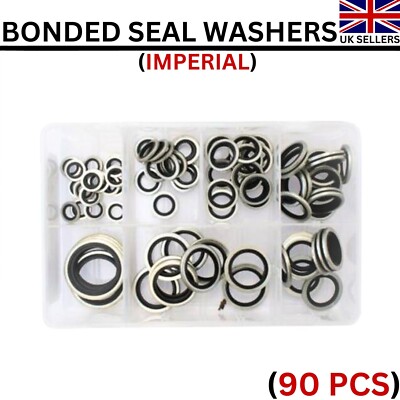 90 Stck. Verschiedene Box Imperial Bonded Seals Unterlegscheiben (Dowty Unterlegscheiben 1/8-1 Zoll BSP)