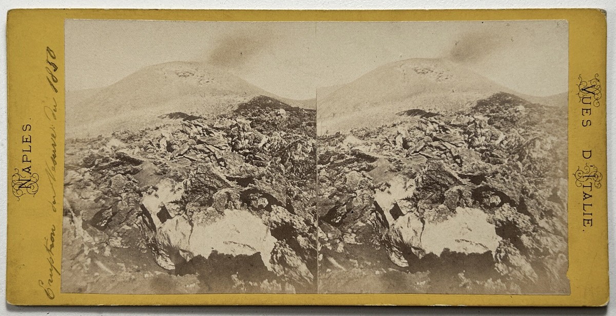 Photo Stéréoscopique Sur Plaque De Verre, Naples Vésuve, Cratère, Vers 1910