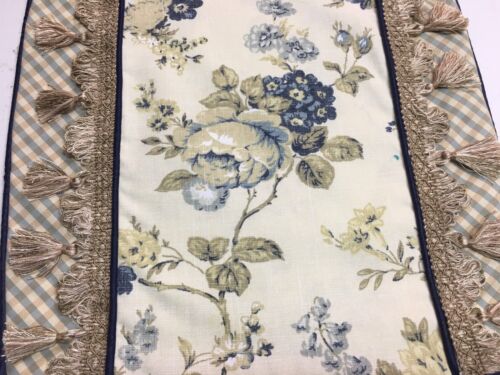 Custom SWEET Floral & check w/tassels Pillow COVER 18" NEW Beige  Blue  White   - Picture 1 of 6