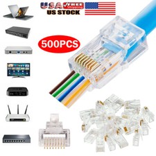 RJ45 Pass Through Modular 500X Plug Network Cable Connector End 8P8C CAT6 CAT5