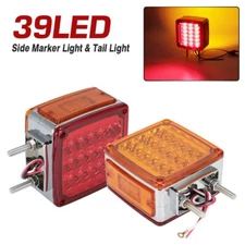 2Pcs Amber Red Square 39LED Double Face Stud Mount Cab Fender Turn Signal Lights