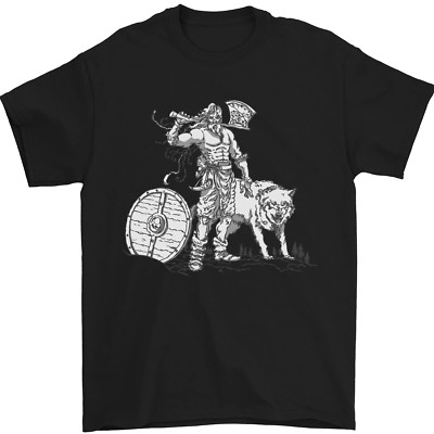 Viking mit Einem Wolf Und Shield Thor Walhalla Herren 100% Baumwolle