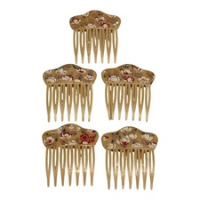 Vintage Beige 5 Hair Combs Signed Made in West Germany Flowers Floral Print