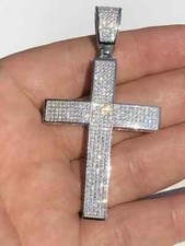 2.5CT Round Cut Real Moissanite Cross Pendant Passes Tester 925 Sterling Silver