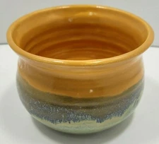 Studio Art Pottery Bowl Hand Thrown Multi Layer Glaze Design 3"x4" Orange Green