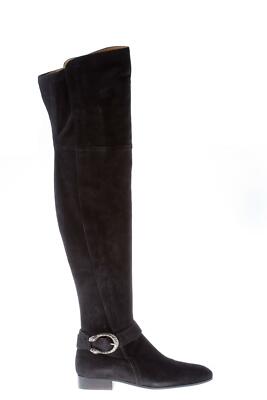 GUCCI women shoes Black suede Dyonisus thigh high boots silver tiger head buckle