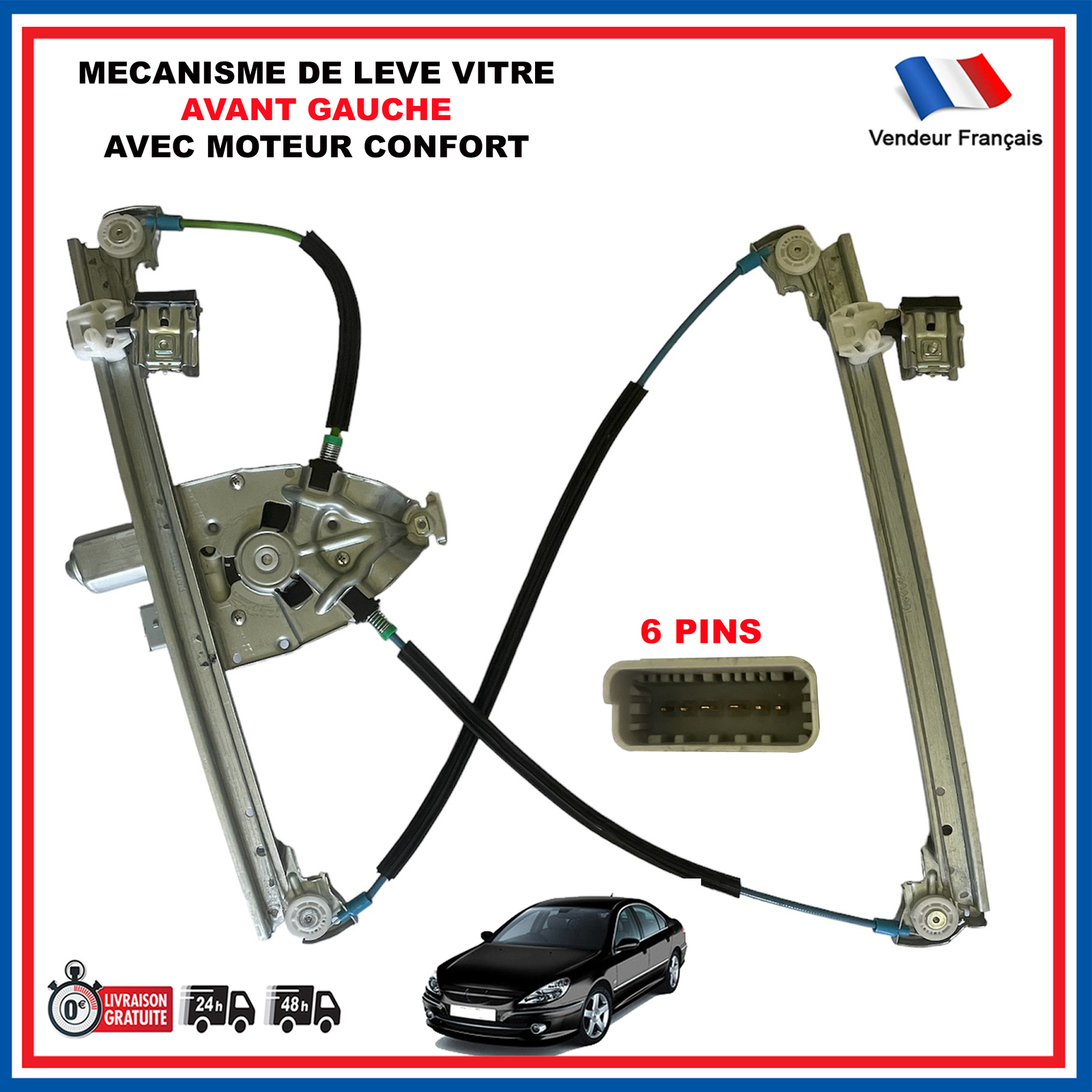 Mécanisme de lève-vitre avant gauche pour Peugeot 607 compatible OEM 9221Q2