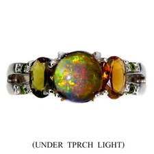 925 Sterling Silver Round Fire Opal 7mm Chrome Diopside Gems  Ring 7