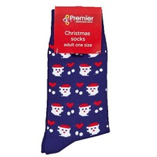 Novelty Adult Christmas Socks by Premier One Size Blue Mini Santa's Design