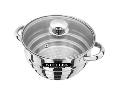 Schwerer Edelstahl Multi Dampfgarer Einsatz mit Glasdeckel für 16 18 & 20 cm Pfannen