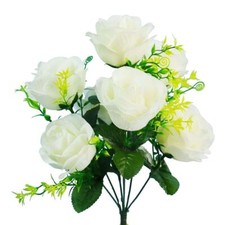 2x Bouquets of 7 Head Roses - 14 Heads Artificial Silk Grave Memorial Flowers