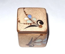VTG Tonala Mexico Square Ceramic Stoneware Trinket Box Glaze Floral Hand Painted