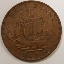 Old Coin 1965 Ship Halfpenny British