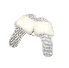 Bebe new white  silver girls 1 Pair Faux Fur Soft top Slipper size L 2/3