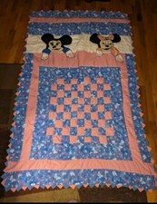 Vintage Handmade Baby Mickey  Minnie Mouse Quilt Boys Girls Bedding Blanket