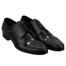 Dolce & Gabbana Formal Caiman Leather Derby Shoes Napoli Black Gray 45 UK 11